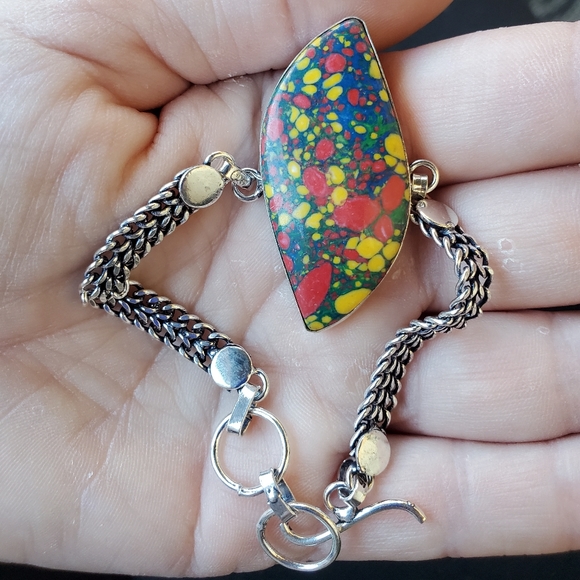 New Mosaic Jasper 925 Silver Bangle Bracelet. - Picture 8 of 14